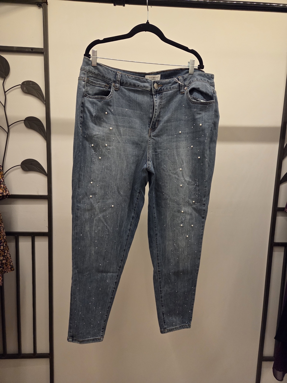 Lane Bryant Light Blue Pearl-Accent Ankle Jeans
